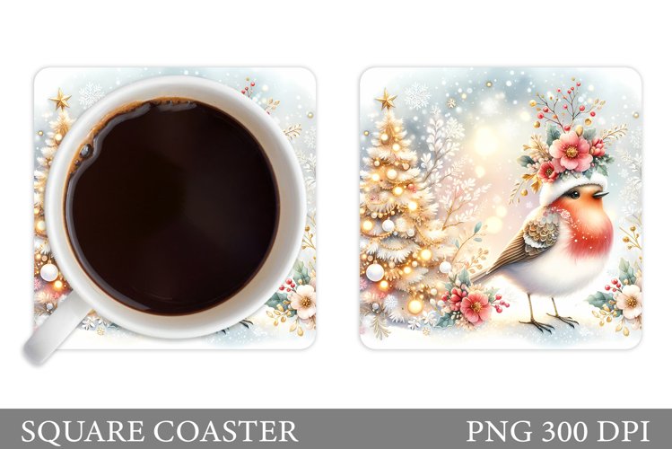Christmas Bird Coaster Sublimation. Christmas Coaster Design example image 1