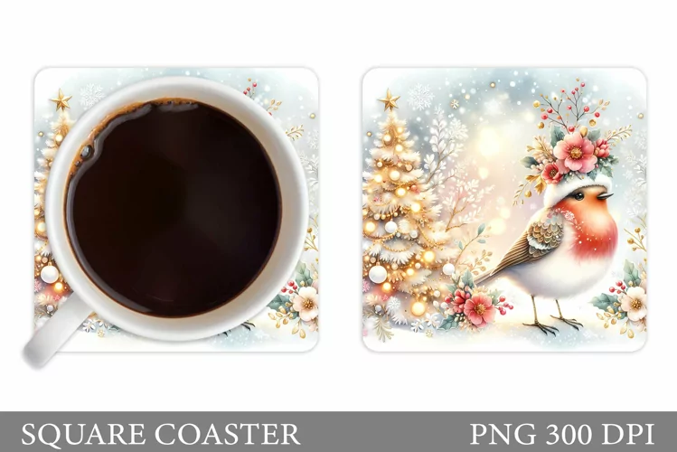 Christmas Bird Coaster Sublimation. Christmas Coaster Design