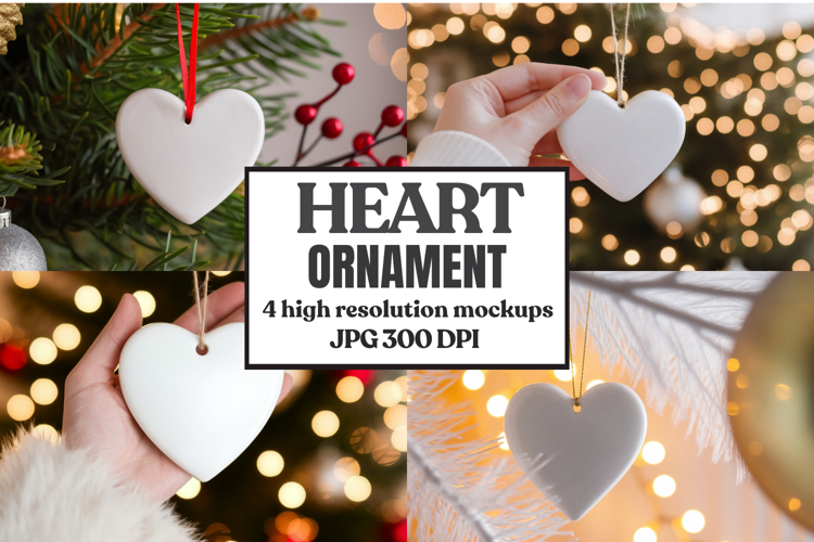 Heart Shaped Christmas Ornament Mockups | Frosted Glass Holi