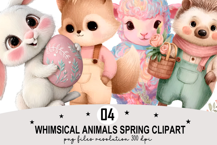 Whimsical Animals Spring Clipart Watercolor png