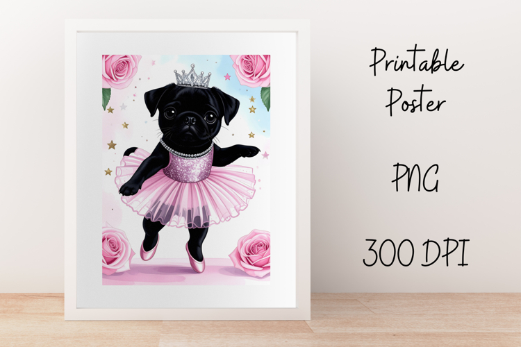 Pug Ballerina Poster Baby Ballet Pink Coquette Wall Art