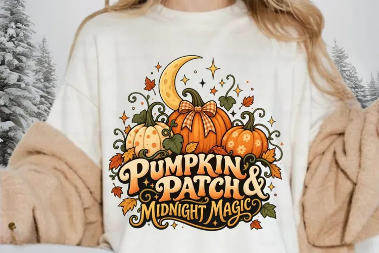 Pumpkin Patch & Midnight Magic PNG, Cozy Autumn Pumpkin Moon