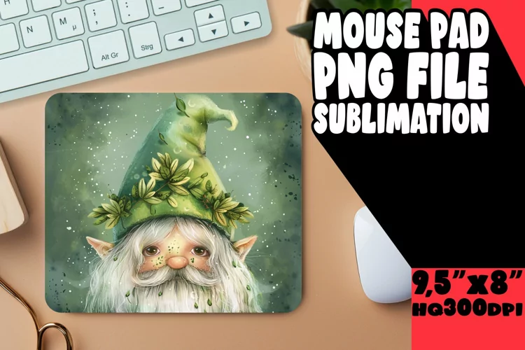 Springtime Soiree: Gnome Mouse Pad Design Sublimation PNG