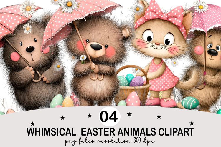 Whimsical Easter Animals Clipart Watercolor png
