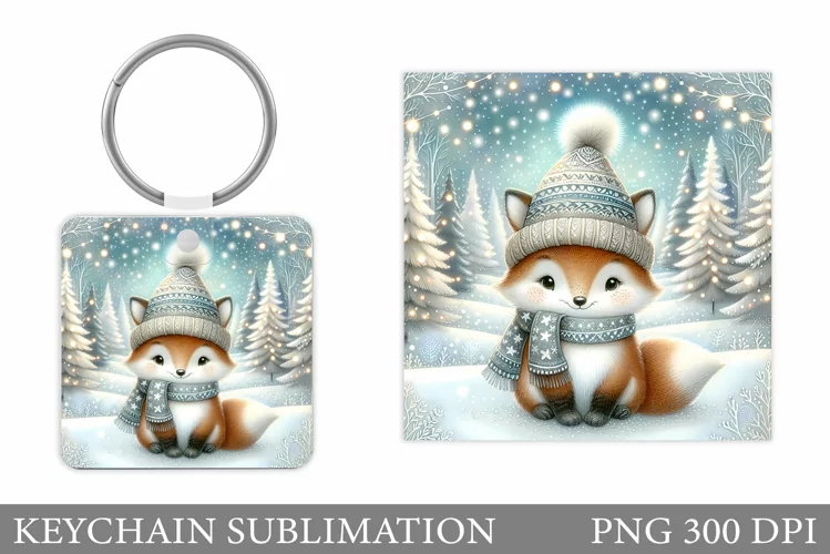 Christmas Fox Keychain. Winter Fox Keychain Design