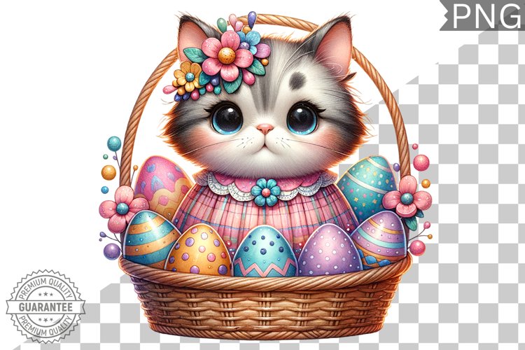 Easter Cat Sublimation - Easter Clipart PNG Design