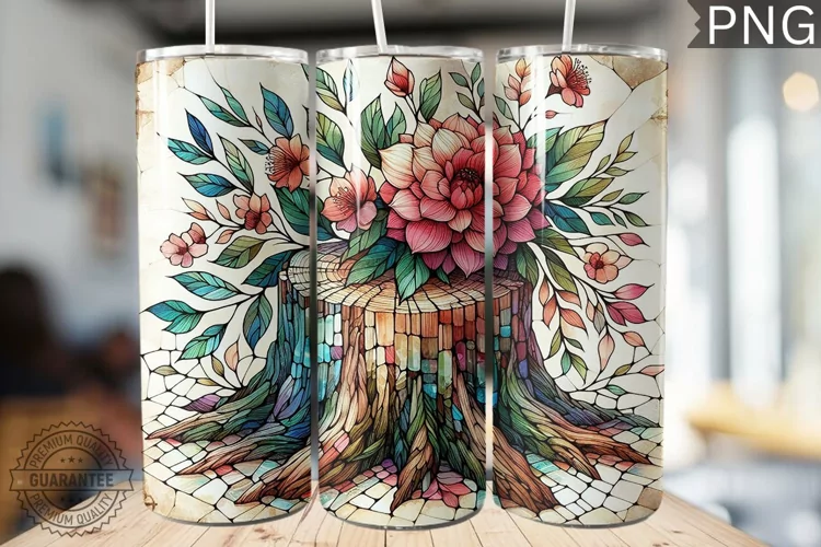 Watercolor Flower Wooden Stump Tumbler - High Quality 3Dpi