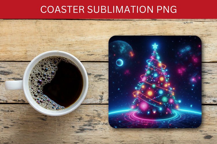 square coaster - neon christmas tree