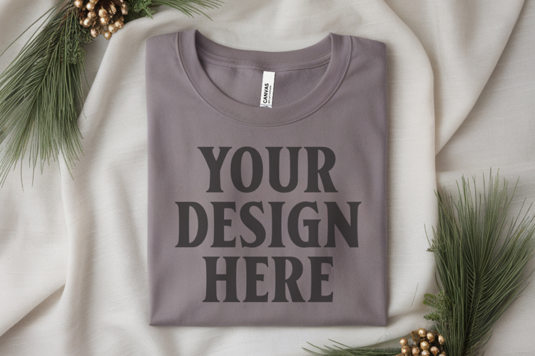 Christmas Bella Canvas 3001 Ash Folded Tshirt Mockup