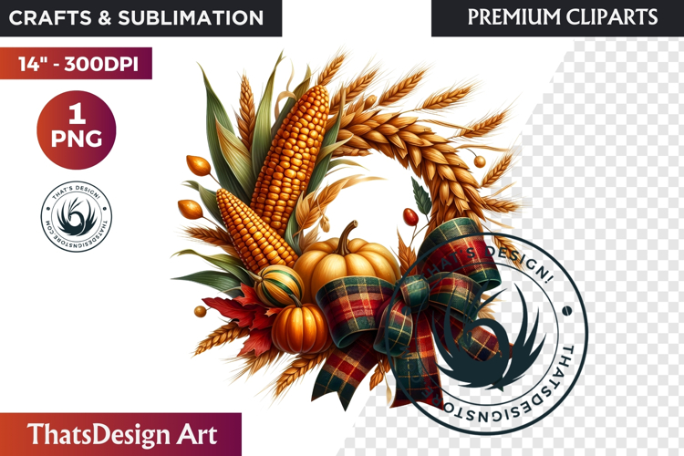 Autumn Harvest Wreath Clipart - Rustic Fall & Thanksgiving