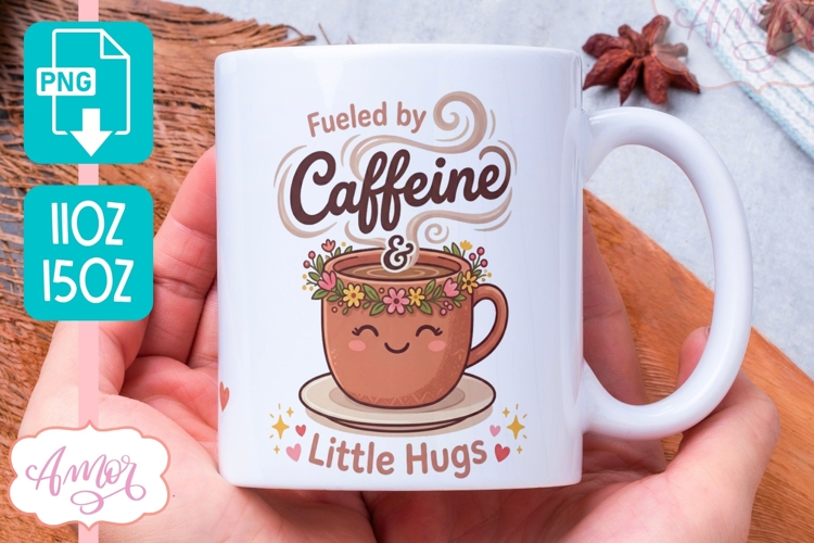 Fueled by caffeine mug wrap PNG, Coffee lover mug wrap