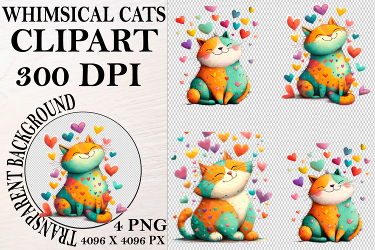 Whimsical Cats Clipart Watercolor png