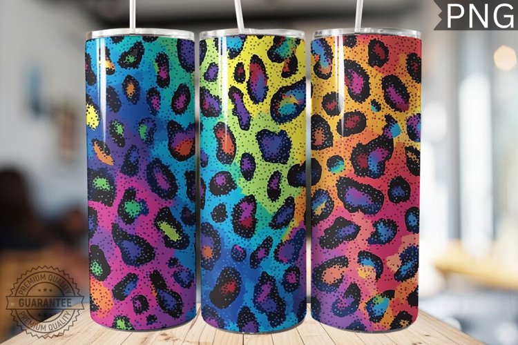 Rainbow Leopard Print Tumbler Wrap - High Quality 300 Dpi