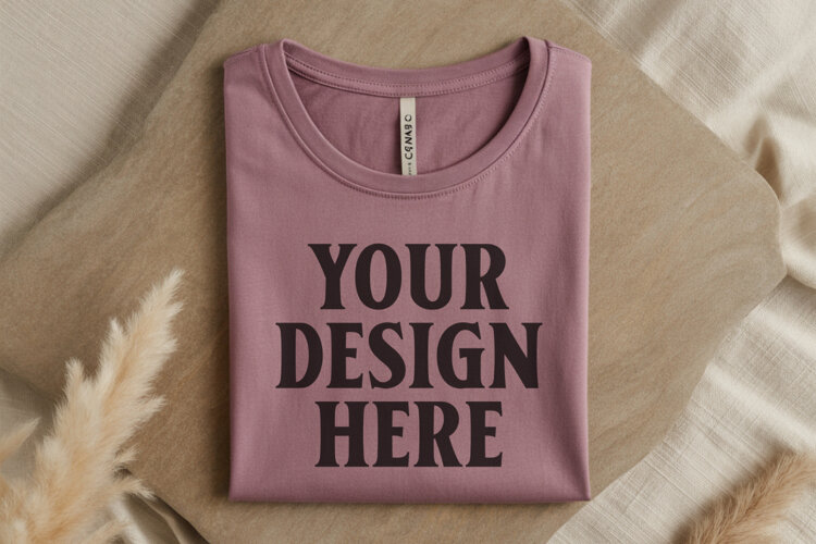 Heather Mauve Bella Canvas 3001 Flat Lay T-Shirt Mockup example image 1