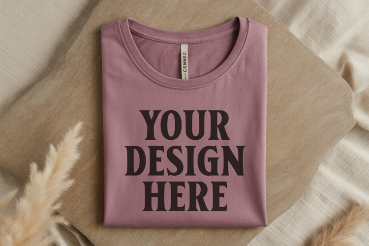 Heather Mauve Bella Canvas 3001 Flat Lay T-Shirt Mockup
