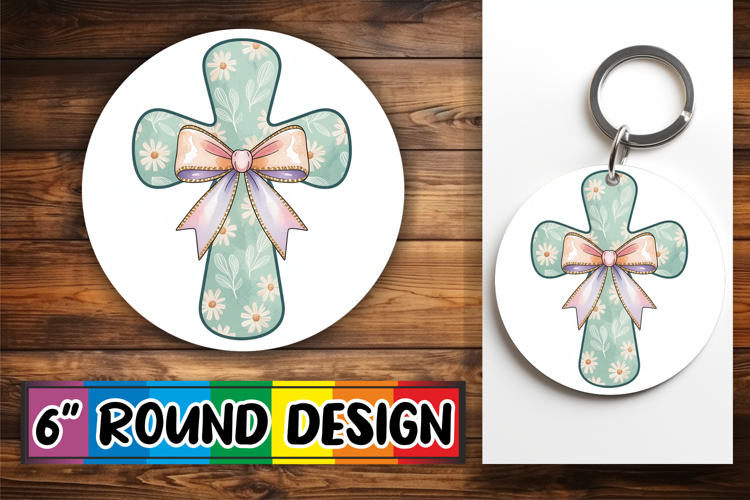 Enchanted Circle Keychain PNG, Cross and Bow