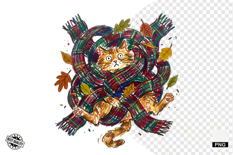 Quirky Funny Autumn Cat Clipart