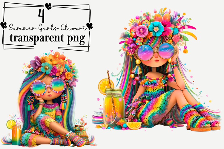 Summer Girls Clipart Watercolor PNG example image 1