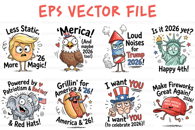 Funny Trump 2026 4th of July Sticker Bundle For Crafters