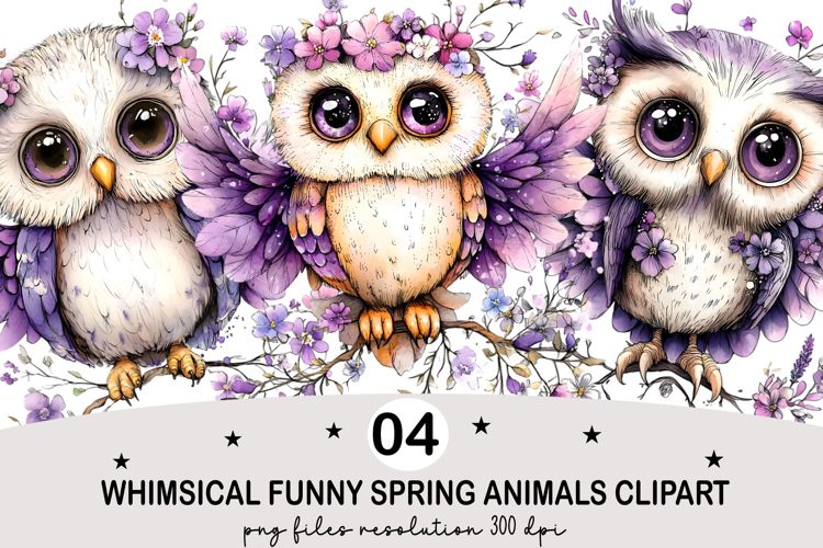 Whimsical Funny Spring Animals Clipart Watercolor png