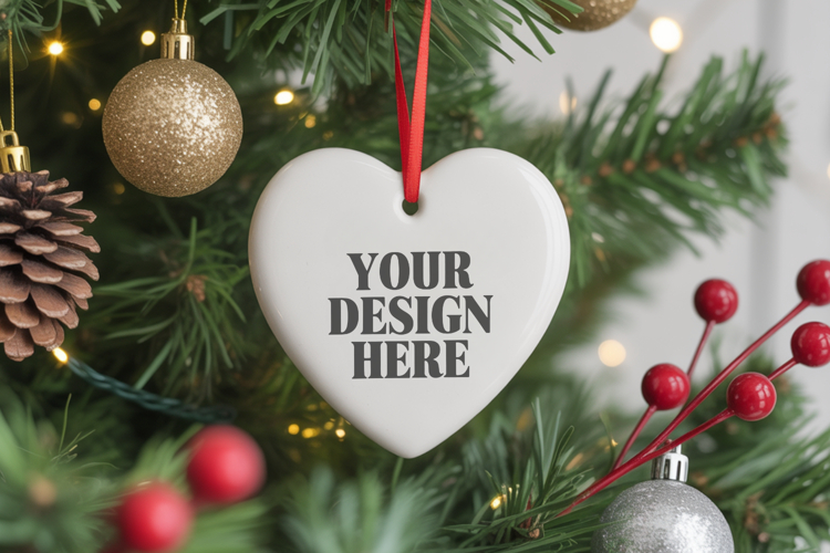 Christmas Love Heart Ornament Mockup | Holiday Hanging