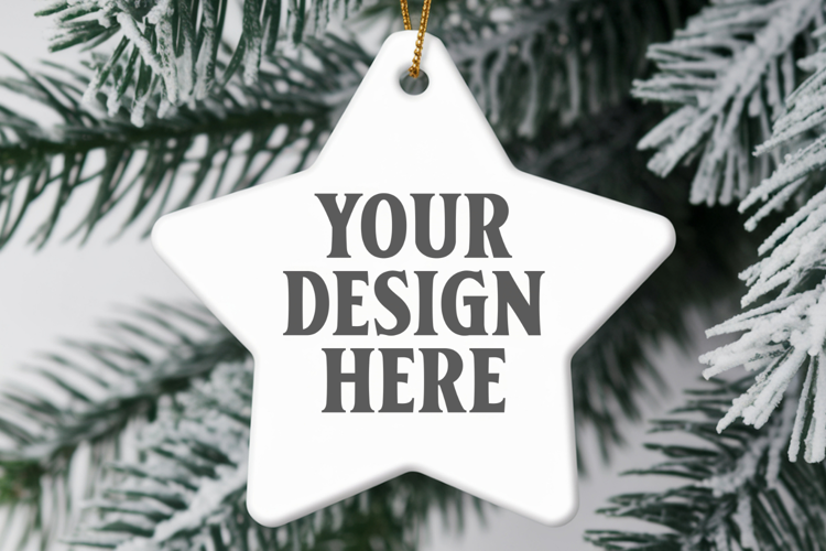 Christmas Star Ceramic Ornaments Mockup