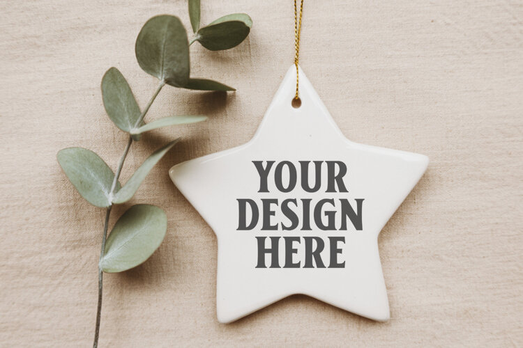 Christmas Star Ceramic Ornaments Mockup | Holiday Star Ornam example image 1