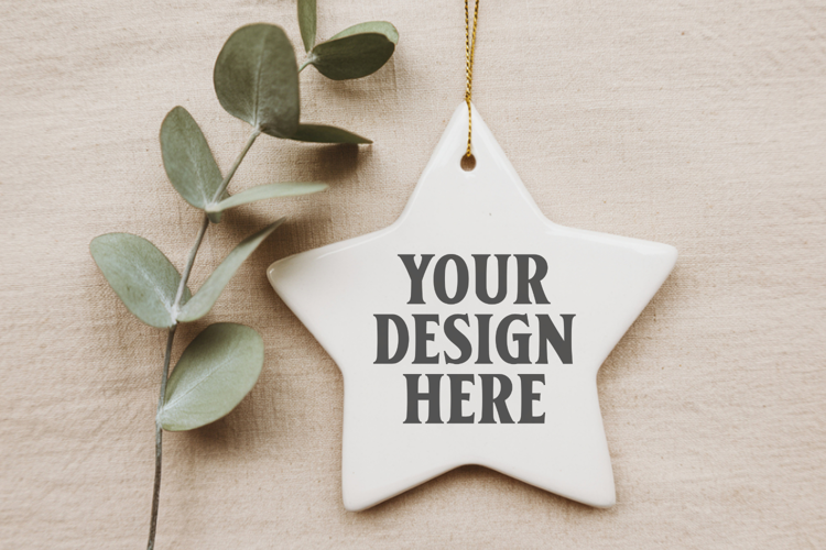 Christmas Star Ceramic Ornaments Mockup | Holiday Star Ornam