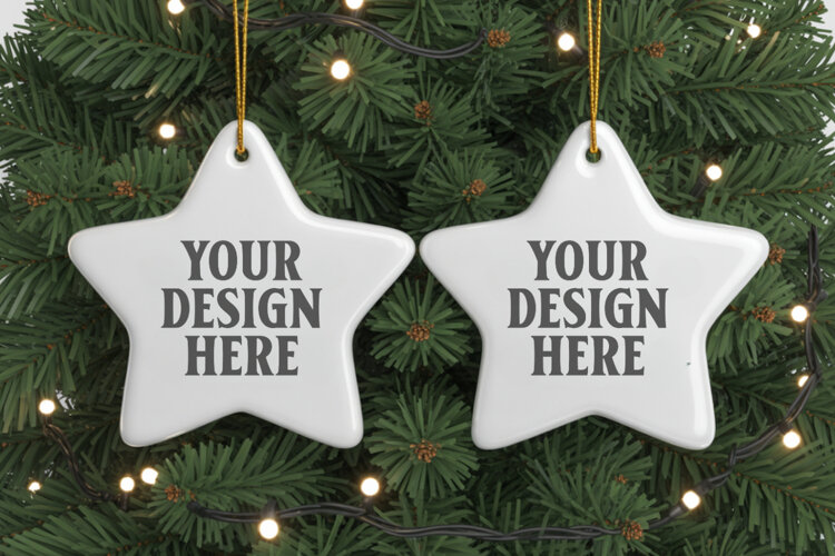 Christmas Star Ceramic Ornament Mockup | Cozy Boho Holiday D example image 1