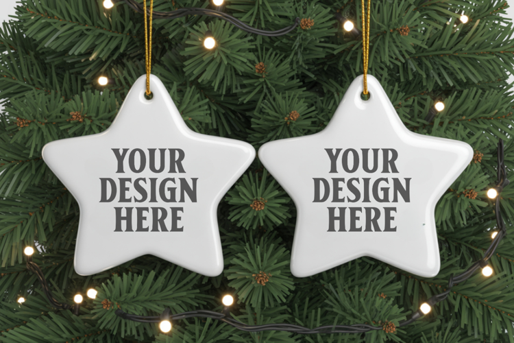 Christmas Star Ceramic Ornament Mockup | Cozy Boho Holiday D