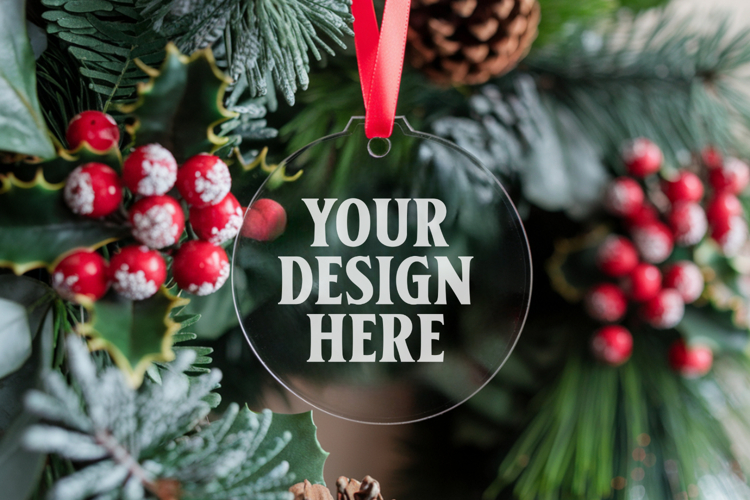 Acrylic Christmas Ornament Mockups | Clear Round Holiday