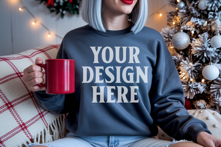 Comfort Colors 1566 Pepper Sweatshirt Mockup, Cozy Boho