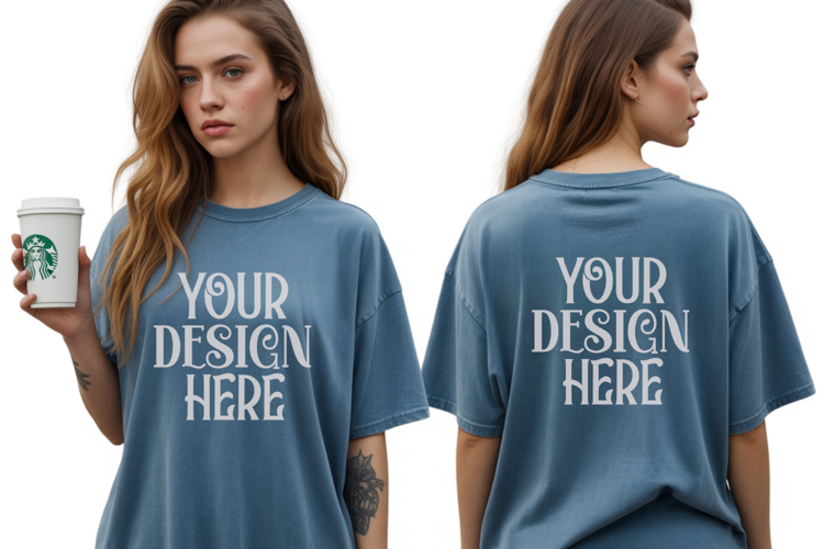 Comfort Colors 1717 Blue Jean Front & back T shirt mockups