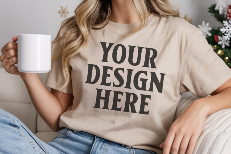 Ivory Comfort Colors 1717 Christmas Shirt Mockup, Coz