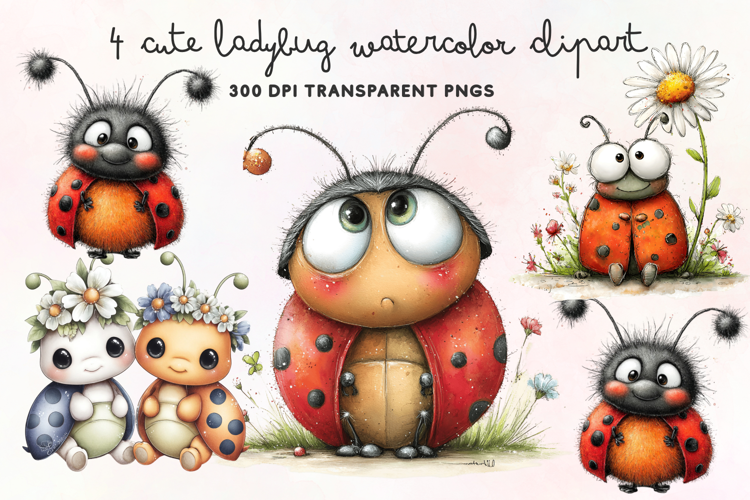 Cute Ladybug Watercolor Clipart PNG