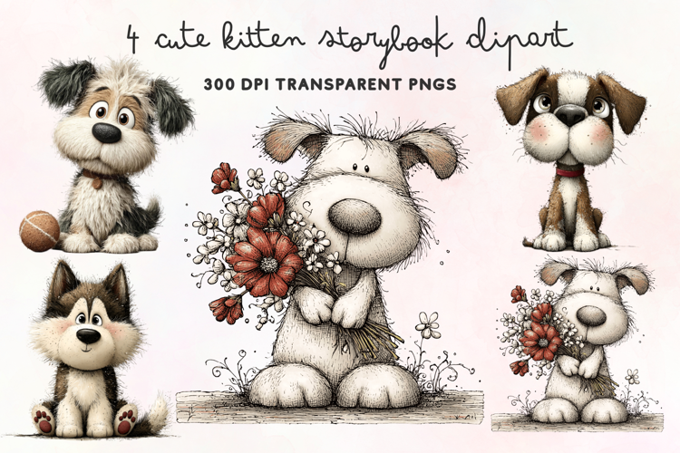 Cute Watercolor Dogs Clipart PNG