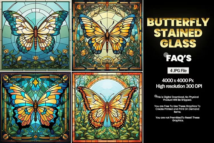 Butterfly Stained Glass Square Coaster - 04 Variations