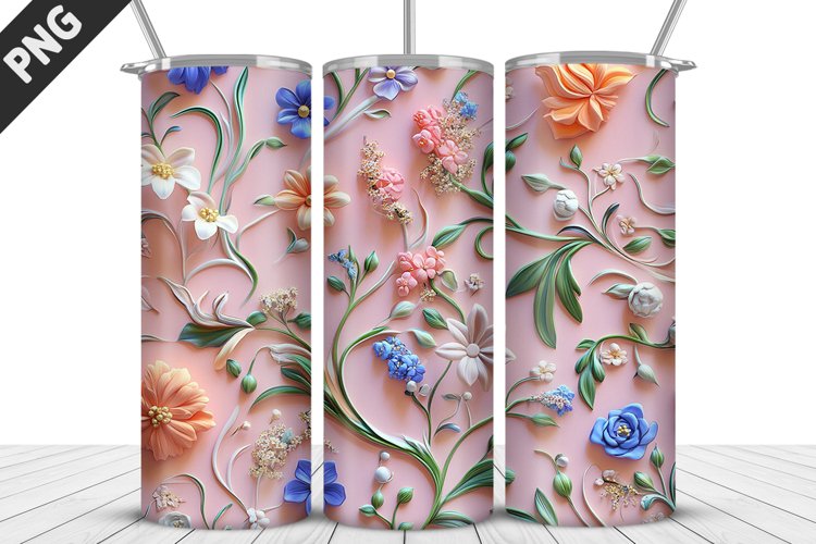 3D Daisy Flowers 20oz Tumbler Wrap | Sublimation Design example image 1