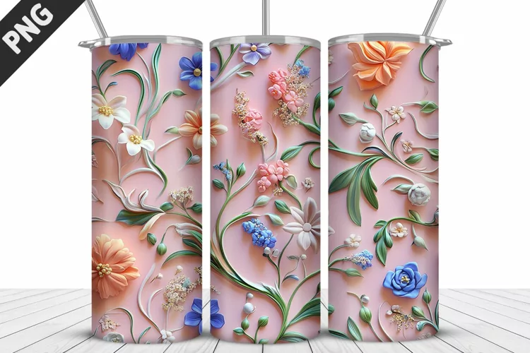 3D Daisy Flowers 20oz Tumbler Wrap | Sublimation Design