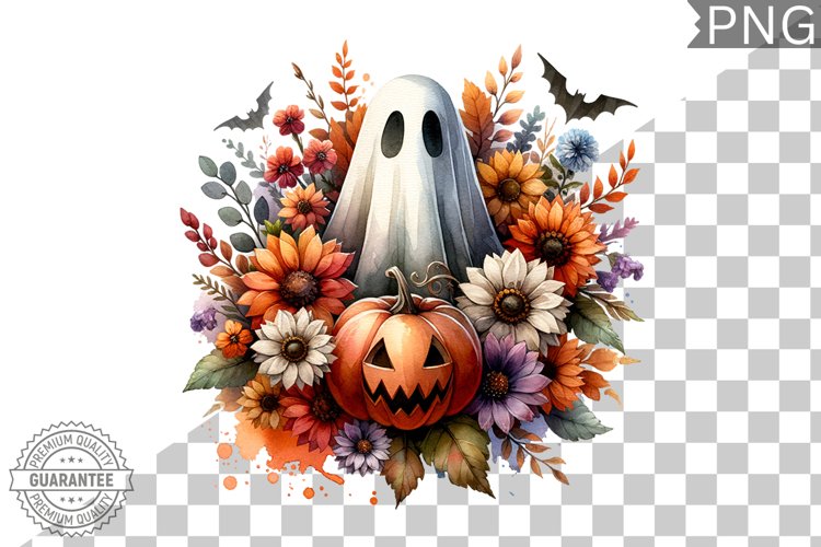 Halloween Ghost And Flowers Sublimation - Halloween Clipart