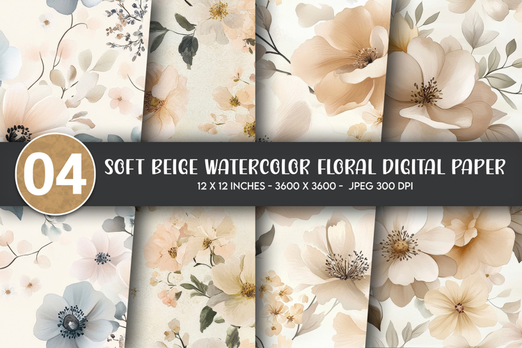 Soft Beige Watercolor Floral Digital Paper