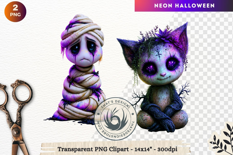 Neon Halloween Character Clipart Spooky Kawaii