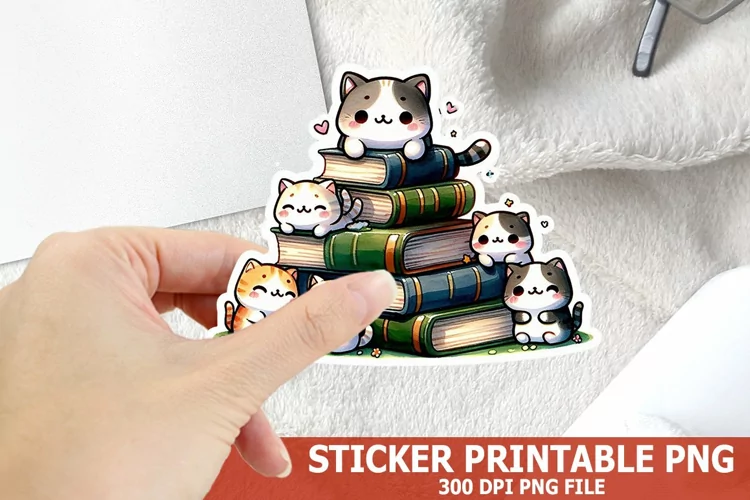 Cute Cat on A Stack of Books Sticker| Books Sticker