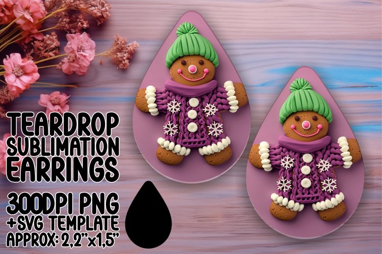 3D Gingerbread Man Teardrop Earrings Design Holiday