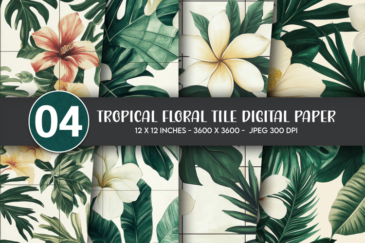 Tropical Floral Tile Digital Paper