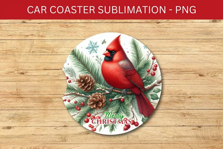 rounded car coaster - cardinal bird