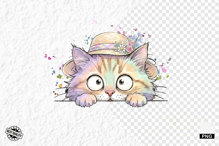Summer Cat Peeking Clipart