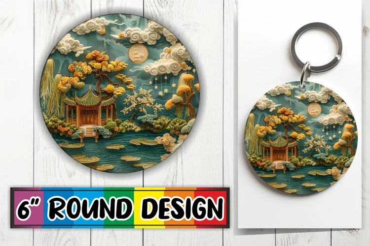 Embroidered Spring 3D Circle Kaychain Sublimation Scene