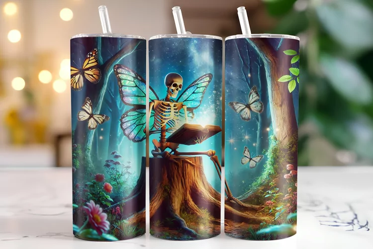 Skull & Butterflies Tumbler Wrap | Sublimation
