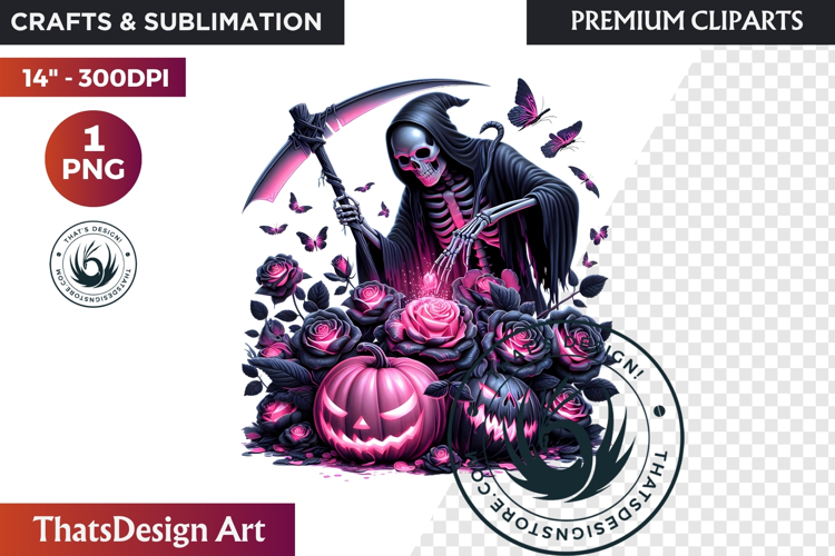 Pink & Black Gothic Halloween Skeleton Clipart PNG, Skull